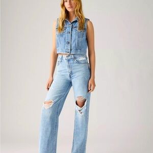 Levi’s Ribcage Straight Ankle light wash denim jeans wide leg size 25